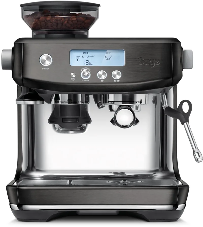 SES878BST the Barista Pro Steel - Pistonmachine - 3 sec. opwarmtijd - Espressomachine - Thuisbarista van Sage in Black Stainless – productfoto