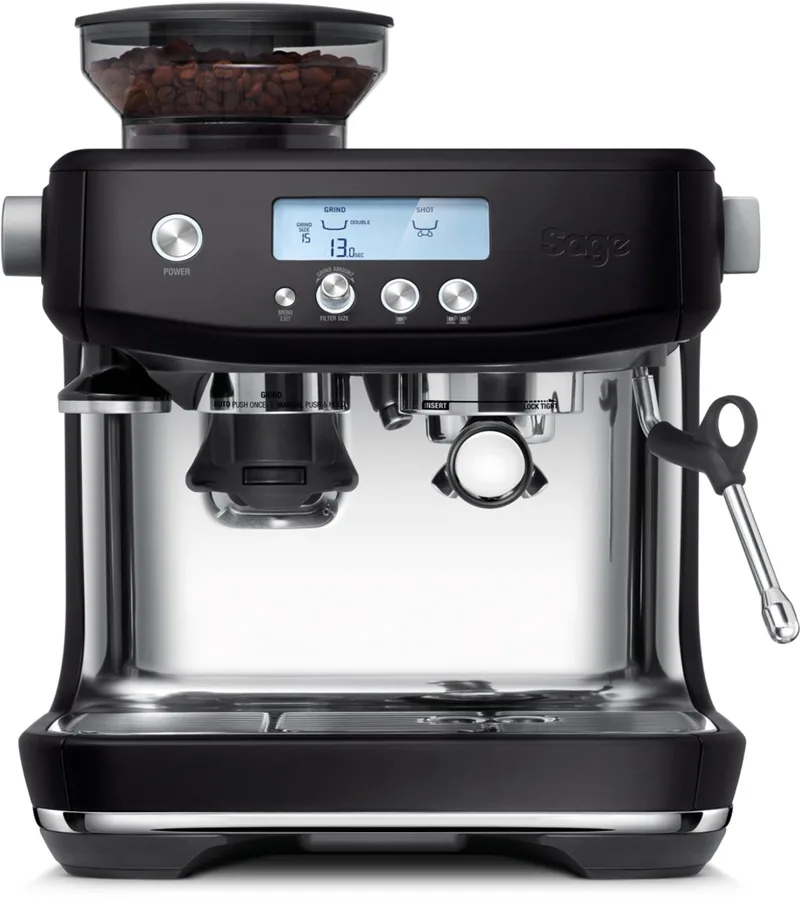 SES878BTR the Barista Pro Black Truffle - Pistonmachine - Thermojet van Sage in Black Truffle – Mat zwart – productfoto