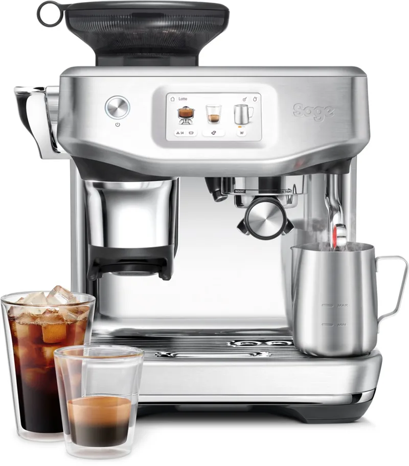 SES882BSS the Barista Touch Impress Brushed Stainless Steel - Pistonmachine - Cold Brew - Touchscreen - Assisted tamping - Espressomachine van Sage in RVS Roestvrijstaal – productfoto