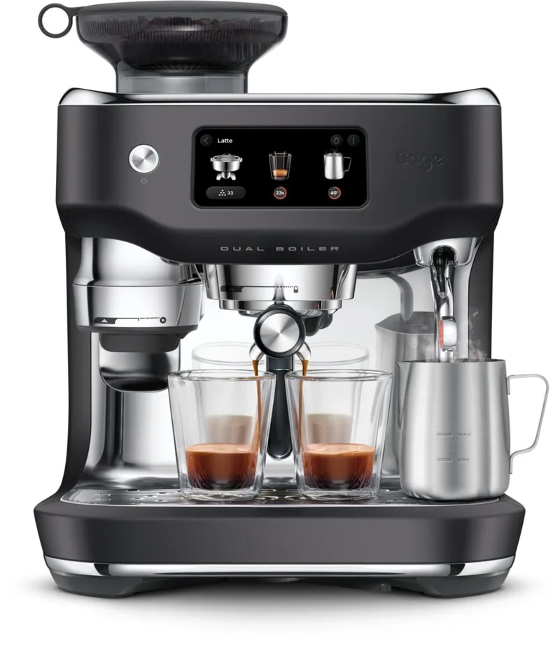 SES995BTR the Oracle Dual Boiler Black Truffle - Pistonmachine - Touchscreen - Dual Boiler - Espressomachine van Sage in Black Truffle – Mat zwart – productfoto