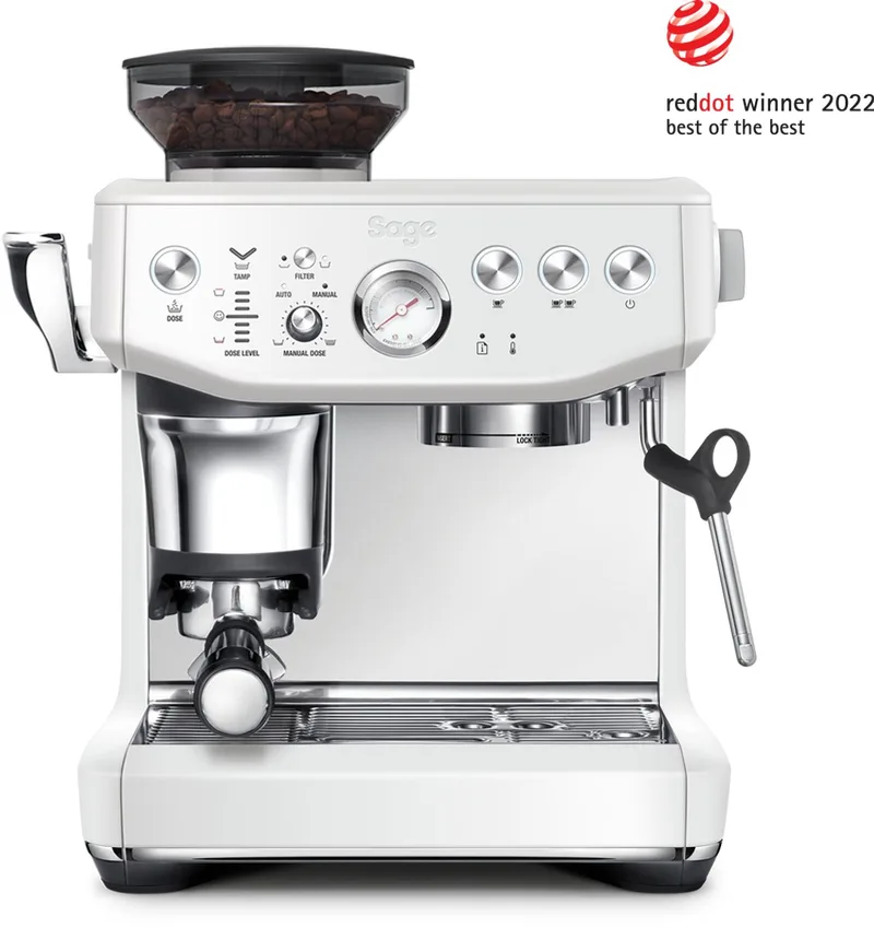 the Barista Express Impress Sea Salt SES876SST - White Pistonmachine van Sage in Sea Salt Wit – productfoto