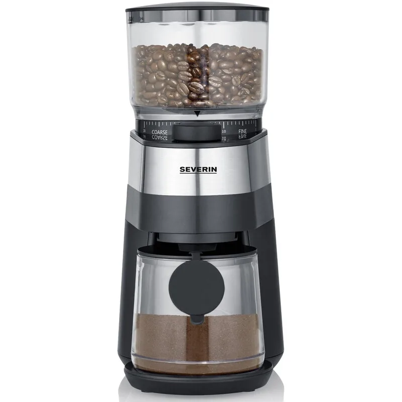 elektrische Kaffeemühle, aromaschonendes Scheibenmahlwerk, einstellbare Mengendosierung, Mahlgrad in 30 Stufen einstellbar, abnehmbarer Bohnenbehälter, 140 Watt, Edelstahl, KM 3880 de Severin – photo produit
