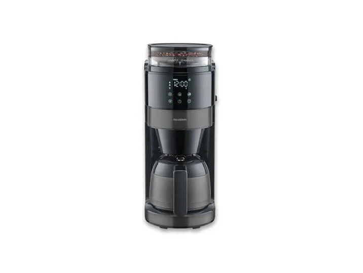 Filter-Kaffeemaschine mit Thermokanne und Mahlwerk, 1L Füllmenge, bis zu 8 Tassen, Tropf-Stopp, intensives Aroma, automatische Abschaltung, LED-Display, 900W, dark inox, schwarz, KA 4831 by Severin – product photo