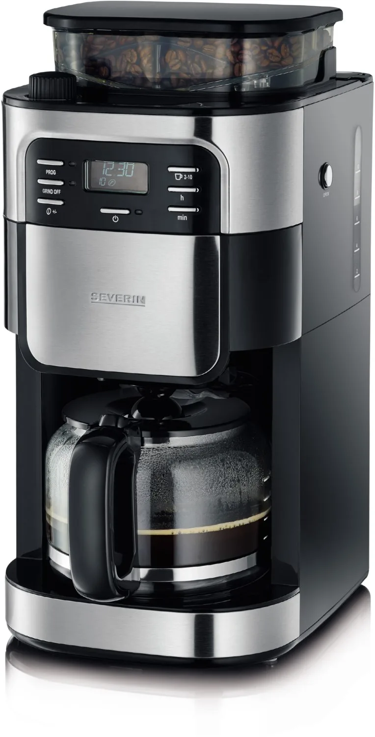 KA 4810 Filter-Kaffeemaschine mit integrierter Kaffeemühle edelstahl-gebürstet/schwarz de Severin en Noir – photo produit