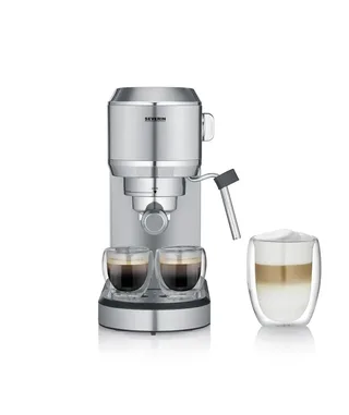 KA 5997 Espressomachine ‘Newspresa’, ca. 1350 W, Hoogwaardig RVS portafilter in sterk design met krachtige Italiaanse 19 bar ULKA pomp voor een perfecte crema en ideale aromaontwikkeling van Severin in Zilver – productfoto 2 van 3