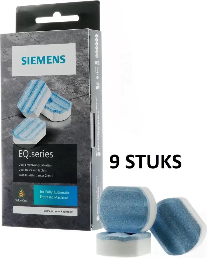 EQ Series - Ontkalkingstabletten från Siemens i Zwarte verpakking – produktbild