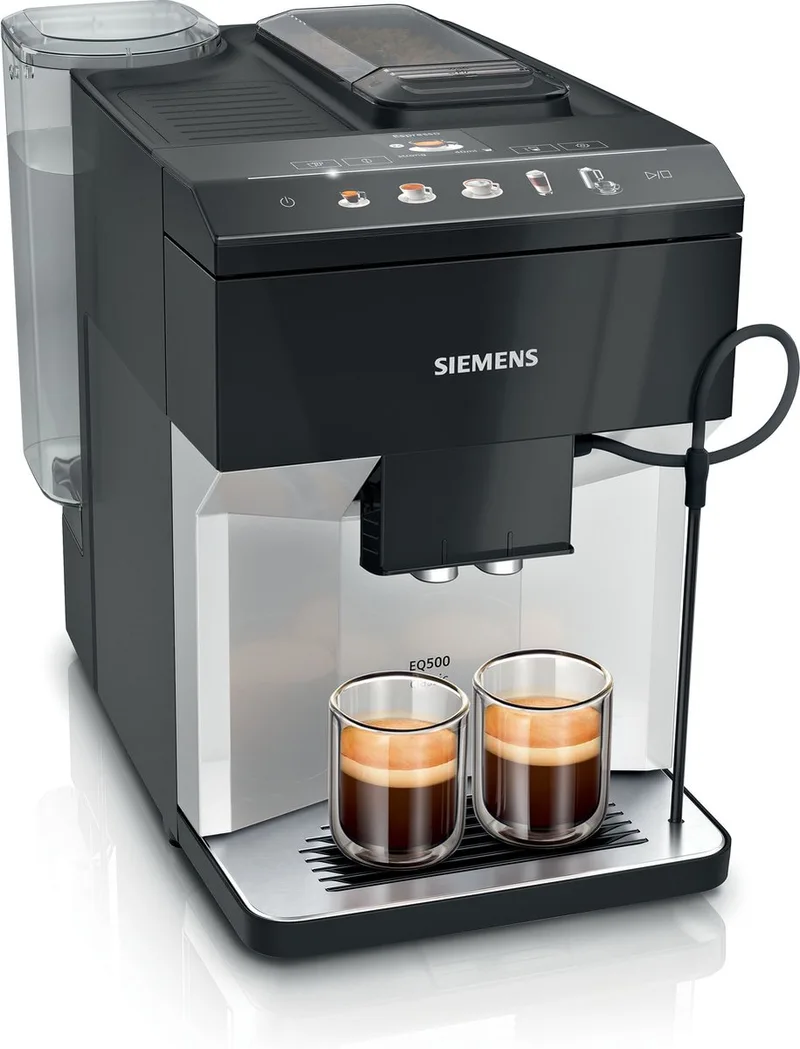 EQ500 TP511R01 - Volautomatische Espressomachine - Licht zilver van Siemens in Licht zilver, Zwarte uitloop – Met melkslangetje – productfoto
