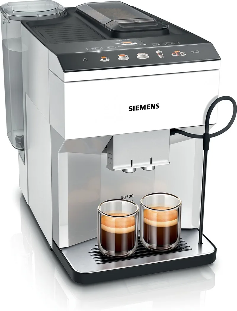 EQ500 TP515R02 - Volautomatische Espressomachine - Licht zilver/Wit van Siemens in Licht zilver, Wit – Met melkslangetje – productfoto