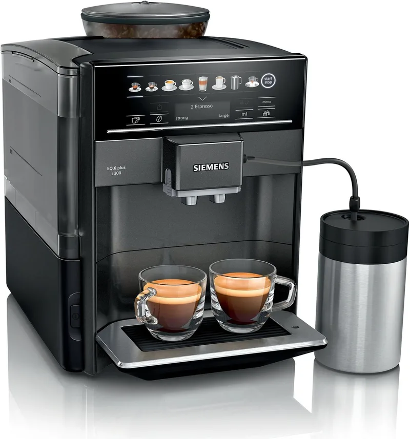 TE653M19RW EQ6 plus s300 Volautomatische koffiemachine met bonen van Siemens in Zwart, Zilver – productfoto
