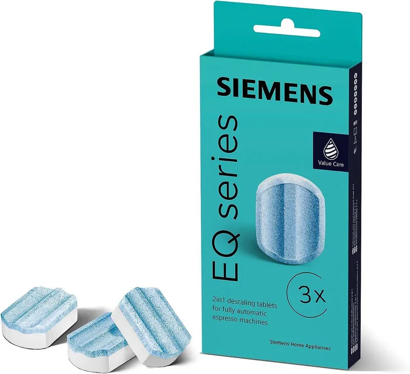 TZ80002A Entkalkungstabletten, 3 Stück, entfernt Kalkablagerungen und schützt vor Korrosion, Originalzubehör, geeignet für Vollautomaten der EQ-Serie sowie Einbauvollautomaten by Siemens – product photo