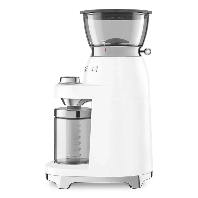 CGF03WHEU Elektrische Koffiemolen - Koffiebonenmaler - 30 Maalstanden - RVS Kegelmaalwerk - Voor Espresso, Filterkoffie & French Press - 240g Bonenreservoir - '50s Style van Smeg in Wit – productfoto 4 van 6
