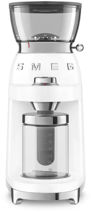 CGF03WHEU Elektrische Koffiemolen - Koffiebonenmaler - 30 Maalstanden - RVS Kegelmaalwerk - Voor Espresso, Filterkoffie & French Press - 240g Bonenreservoir - '50s Style van Smeg in Wit – productfoto 1 van 6
