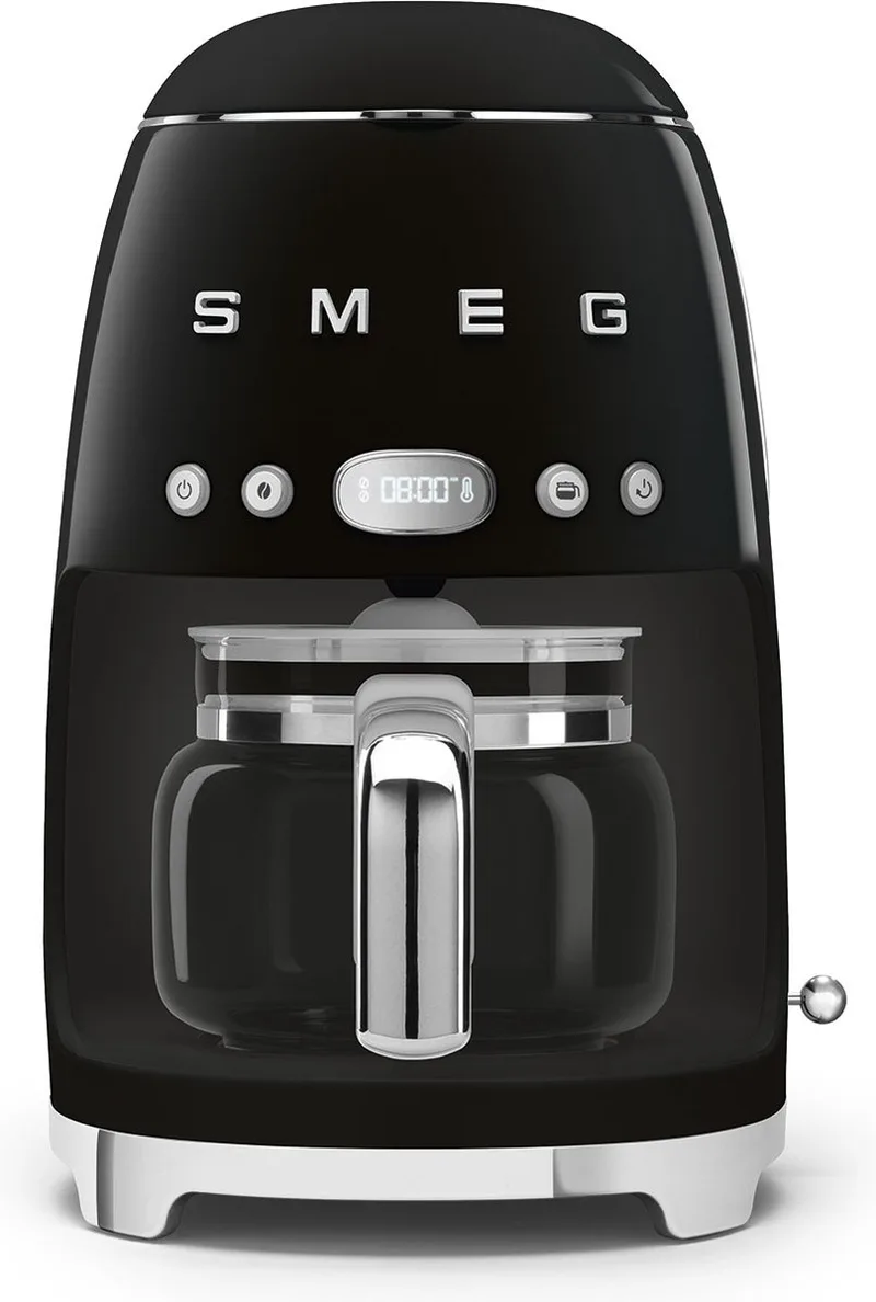 DCF02BLEU Filterkoffiemachine - Koffiezetapparaat - 10 Koppen - Warmhoudfunctie 40 min - Aroma Instelling - Programmeerbare Startfunctie - 50’s Style van Smeg in Zwart – productfoto