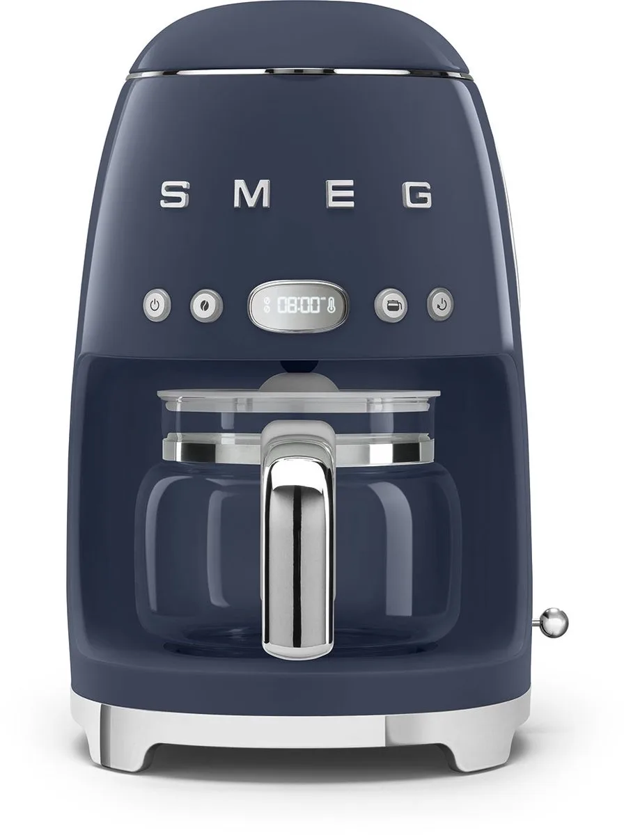 DCF02NBEU Filterkoffiemachine - Koffiezetapparaat - 10 Koppen - Warmhoudfunctie 40 min - Aroma Instelling - Programmeerbare Startfunctie - 50’s Style de Smeg en Bleu foncé – photo produit
