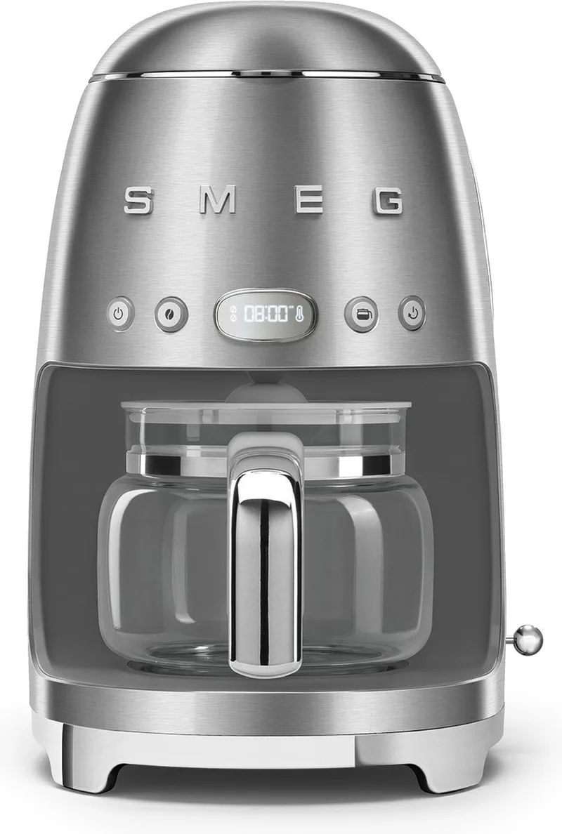 DCF02SSEU Filterkoffiemachine - Koffiezetapparaat - 10 Koppen - Warmhoudfunctie 40 min - Aroma Instelling - Programmeerbare Startfunctie - 50’s Style van Smeg in Steel – productfoto