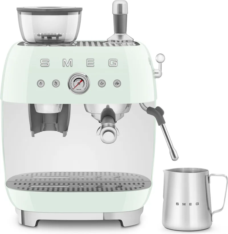 EGF03PGEU Espressomachine met Geïntegreerde Bonenmaler - Pistonmachine - Dubbel Thermoblock - 58 mm Filterdrager - Professionele Stoompijp - '50s Style fra Smeg i Watergroen – produktbillede