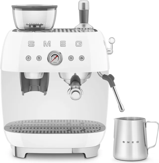 EGF03WHEU Espressomachine met Geïntegreerde Bonenmaler - Pistonmachine - Dubbel Thermoblock - 58 mm Filterdrager - Professionele Stoompijp - '50s Style