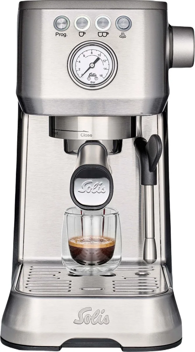 Barista Perfetta Plus 1170 V2 Pistonmachine - Heerlijke Koffie Binnen 1 Minuut - Compacte en Hoogwaardige Espressomachine - Melkschuimsysteem van Solis in Zilver – productfoto