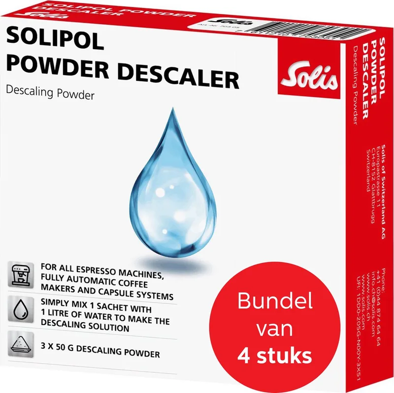 Solipol Powder Descaler Ontkalker Koffiemachine - Geschikt voor Capsulesystemen, Waterkokers en Andere Apparaten - Ontkalkingspoeder - 3x 50 gram - Bundel van 4 van Solis – productfoto