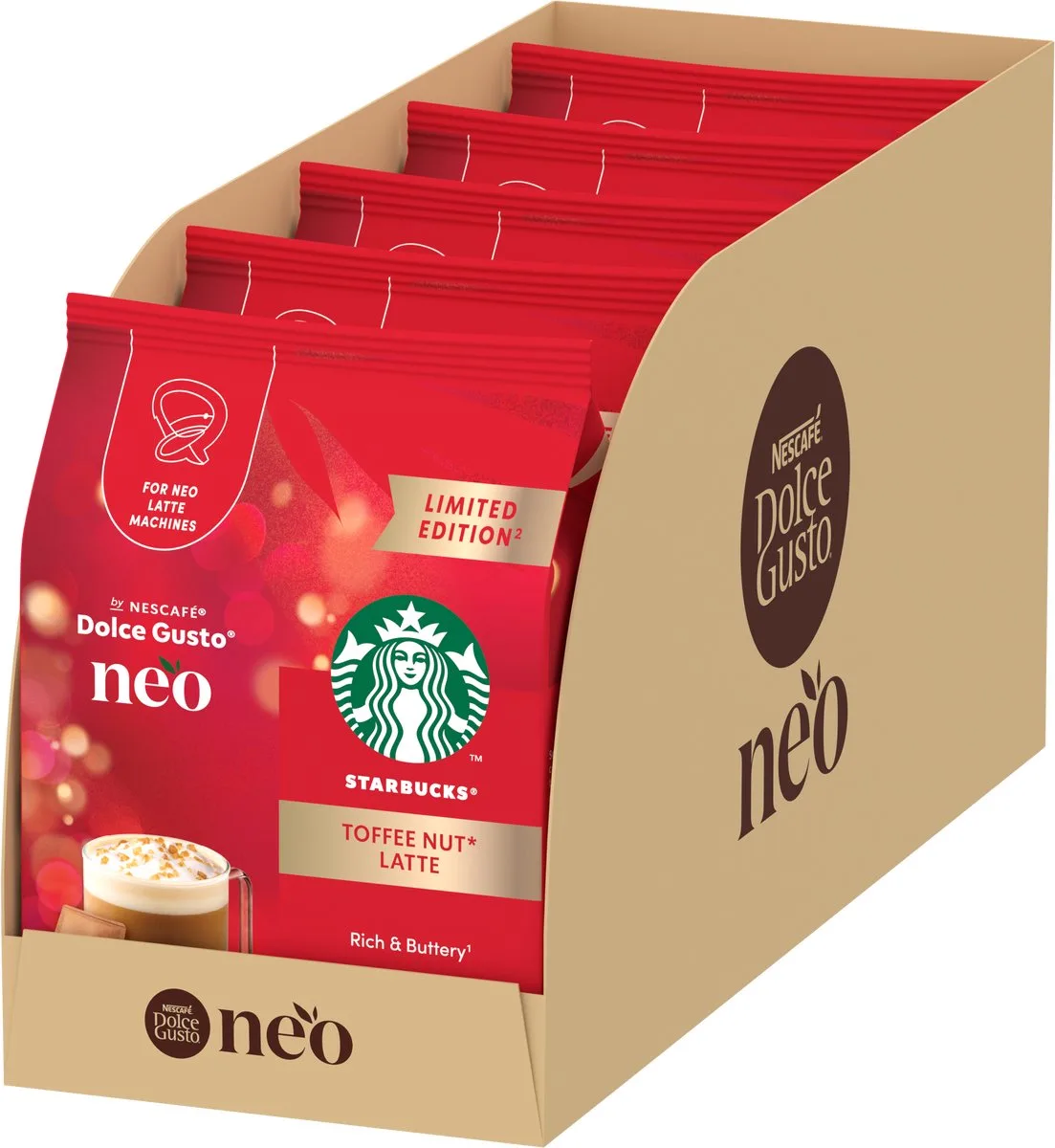 by Nescafé Dolce Gusto Neo capsules Toffee Nut Latte - 5 doosjes x 12 koffiecups - Limited Edition van Starbucks – productfoto