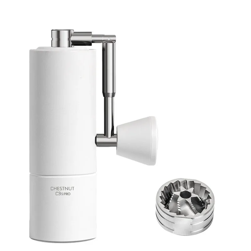 Moulin à Café Manuel C3S PRO Châtaigne, Moulin à Café à Meules Coniques en Acier Inoxydable S2C, Moulin à Café à Main avec Poignée Pliable, Réglage de Mouture Ajustable pour Espresso à Cafetière à Piston, Blanc de Timemore – photo produit