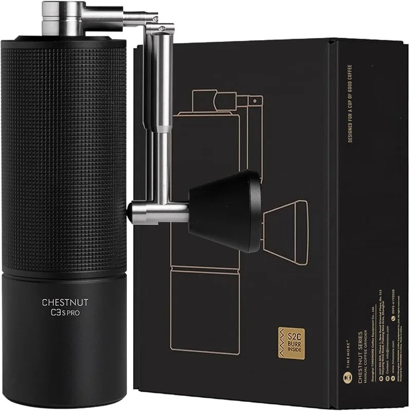 Moulin à café manuel Chestnut C3S Pro Tout métal avec réglage précis de la mouture Acier inoxydable et meules coniques Poignée pliable Récipient à grains 25 g Noir von Timemore – Produktfoto